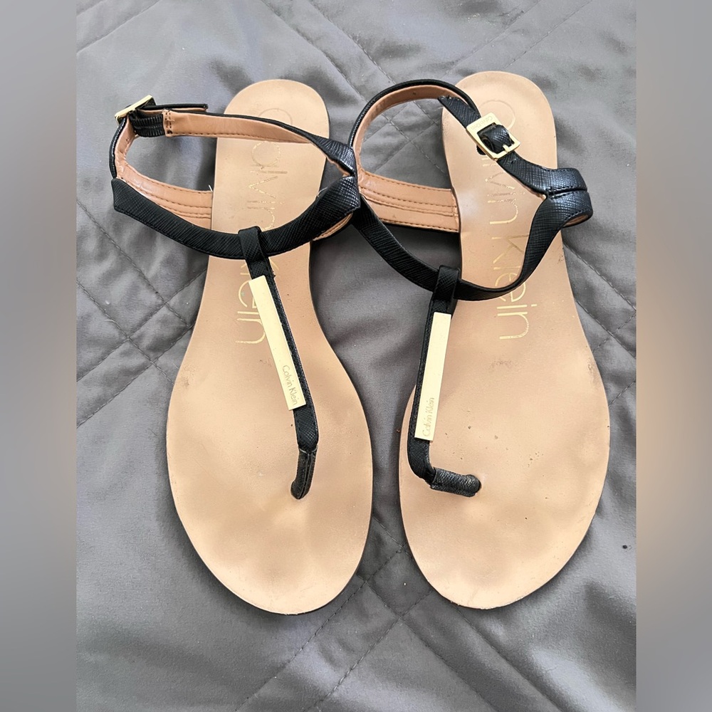 Calvin Klein Black and Tan Minimalist Sandals